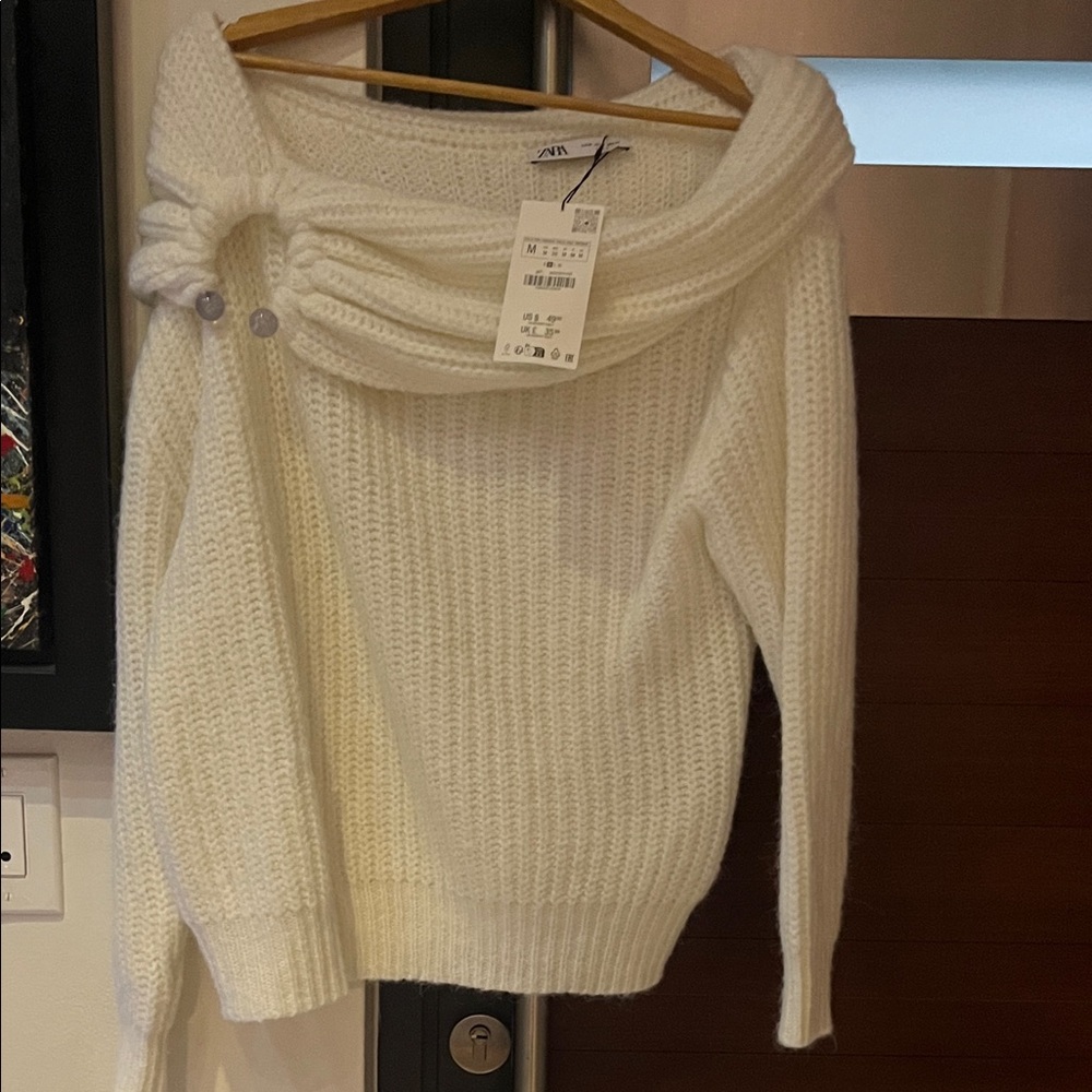 Zara Off-Shoulder Cream Sweater